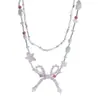 Collar de Nudo de Lazo con Cuentas de Colores para Mujer en Verano, Moda de Lujo Ligero, Gargantilla Pequeña de Cuentas Semilla, Cadena para el Cuello Dulce Versátil de Nicho
