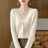 Cárdigan de punto grueso suelto estilo francés, top ajustado con cuello en V estilo coreano, prenda exterior de nicho de manga larga, chaqueta corta de punto para mujer