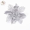 Decoración navideña de 16 cm con purpurina hueca, simulación de flores navideñas en polvo con purpurina, adornos florales navideños, accesorios de tiro