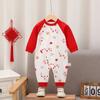 Mono de bebé de algodón sin hueso, ropa festiva roja de primavera y otoño para bebé, pelele para recién nacido