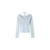 Suéter de malha com decote aberto azul feminino outono e inverno slim-fit estilo puro desejo design suéter base camisa design superior senso
