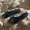Sandálias Retrô Marrons Estilo Francês para Mulheres, Novo Modelo Verão 2026, Para Uso Externo, Tira Única, Sandálias Romanas Planas de Praia