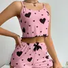 Caliente Nuevo Moda Transfronteriza Europea y Americana Estampado de Pestañas en Forma de Corazón Conjunto de Pijama Sexy para Mujer