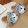 Diseño de cachorro de dibujos animados, pantuflas de algodón esponjosas, lindas y suaves, con suela gruesa, perfectas para uso en interiores y diseñadas para mujeres