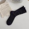 Calcetines blancos con volantes hasta media pantorrilla para mujer, verano delgados color sólido malla hueca estilo ballet calcetines largos de encaje apilado