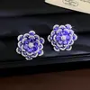 Pendientes de Zirconia Zirconia Aguja de Plata Industria Pesada Atmosféricos Pendientes de Botón Flor Tridimensional Romántica Francesa Incrustados de Zircón