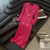 Estilo Outono e Inverno Vestido Tricotado Gola de Terno Pequeno Perfumado Vestido Suéter de Comprimento Médio Acima do Joelho de Botões Duplos