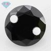 Huagang Gema Redonda Negra Doble Agujero Zircón Perforado Piedra Nudista Anillo de Zirconio Negro Cuentas Sueltas Sintéticas con Agujeros Accesorios CZ