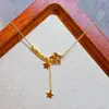 Colar com Pingente de Dragão Dourado Quebrado em Escamas, Estrela de Cinco Pontas e Franja Vietnamita para Mulheres, Luxo Leve, Elegante e Requintado, Corrente de Clavícula Versátil para Mulheres