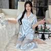 Pijama de Encaje Hielo Seda Mujer Verano Nuevo Sentido de Alta Gama Estilo Chino Flor Manga Corta Pantalones Ropa de Casa Venta al por Mayor