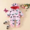 Ropa con Capucha de Amor para Bebé de 0 a 2 Años Ropa de Escalada con Cremallera y Moño para Bebé Sudadera de Otoño e Invierno Mono de Fresa