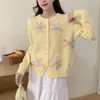 Suéter de Renda Florido Gradiente Tridimensional Estilo Coreano Primavera e Outono Novo Estilo Suave Resistente para Mulheres Cardigã Curto Tricotado Doce