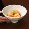 Cuenco alto con pie hecho a mano en torno de alfarero para uso personal, hermoso cuenco para arroz, cuenco para sopa de fideos, cuenco para huevo al vapor de desayuno, vajilla de cerámica vintage
