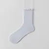 Calcetines de Verano Finos de Seda para Mujer con Bordes Fruncidos, de Longitud Media hasta la Pantorrilla, Calcetines de Algodón de Color Sólido Frescos, Calcetines Zhuji