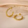 Pendientes de Otoño e Invierno 2024 Moda Elegantes Estéreo de Gama Alta Hebilla de Oreja Hilo Retorcido Anillo Liso Acero de Titanio Femenino con Estilo
