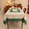 Capa de toalha de mesa xadrez de cor sólida com borlas, algodão e linho natural, toalha de mesa branca, à prova de poeira, capa de piano para mesa de centro para cabelo