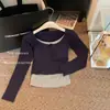 Nueva camiseta de manga larga de lijado para otoño e invierno, mujer, con almohadilla en el pecho, efecto de dos piezas, hombro delantero, top de alta gama, se puede usar sobre la camiseta básica