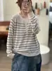 Camisa de punto informal versátil de manga larga a rayas de lino y lyocell, estilo nuevo para la primavera de 2026, holgada, para mujer