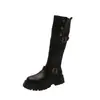 Botas Altas de Plataforma con Tacón Grueso Estilo Británico Retro Color Café para Mujer 2026 Nuevas Botas de Montar de Altura Extendida Otoño Invierno