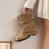 Botines cortos para mujer, botas de jinete, botas de vaquero versátiles con tacón grueso, tachuelas y pliegues, botas western apiladas vintage