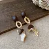 Pendientes de Corazón de Madera Color Café Transfronterizos Europeos y Americanos, Pendientes Estilo Retro Maillard, Pendientes de Diseño de Nicho para Mujer