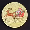 Moeda Commemorativa de Metal Pintada de Natal Boneco de Neve Árvore de Natal Papai Noel Trenó Medalha Commemorativa Dupla Face Presente de Feriado