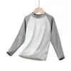 Nova coleção outono e inverno: Camada base color block, gola alta parcial para meninos e meninas, tamanho 26, blusa infantil de fleece quente escovada dos dois lados