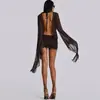G1068Ds Primavera Nueva Transfronteriza Europea y Americana Chica Sexy Caliente Escote en V Profundo Espalda Descubierta con Tirantes Color Puro Ceñida al Cuerpo Falda Corta para Mujer