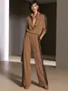 Conjunto de dos piezas a rayas con cuello alto más vendido de Amazon para mujer, con un cárdigan informal de estilo europeo y americano y pantalones largos de pierna ancha, perfecto para ventas transfronterizas