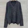 BORBOTIE Ropa de punto para mujer 2026 Otoño/Invierno Nuevo Suéter Bordado de Cuello V Mezcla de Lana Mohair BC