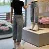 Jeans estilo dad rasgados desgastados estilo americano para mujer, modelo delgado de verano, nuevo estilo 2026, pantalones rectos cropped de cintura alta para personas petite