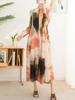Vestido para Mujer, Primavera y Otoño, Moda de Alta Gama, Estampado Elegante, Mangas de Farol, Corte Holgado, Tallas Grandes, Cuello Semi-Alto, Estilo Vestido Largo