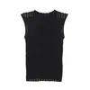 Suave Top de Punto sin Mangas con Rayas Verticales, Cuello Redondo de Canalé, Adelgazante, Versátil, Cómodo, Camiseta Interior Base para Superponer para Mujer