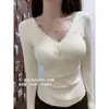 Camisa Base de Renda com Decote V para Mulheres, Camiseta Térmica de Outono e Inverno, Modelagem Justa, Top Emagrecedor, Camiseta de Manga Longa Quente com Forro de Fleece
