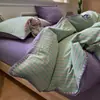 Juego de cuatro piezas con borde de gasa fruncida, sábana bajera y funda de edredón de algodón lavado, juego de tres piezas para dormitorio de estudiante, juego de cuatro piezas con sábana bajera de algodón puro