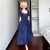 Vestido Floral Azul Estilo Francés para Mujer, Descanso para el Té, Nuevo Modelo Verano 2026, Petite, Elegante, Ceñido a la Cintura, Vestido Largo Adelgazante
