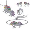 El Collar, Pulsera, Pendientes y Anillo de Unicornio de Dibujos Animados Incrustados con Diamantes Más Vendidos de Amazon, Joyería Linda, Set de Regalo de Navidad