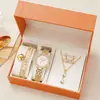 Suministro exclusivo transfronterizo: Set de Reloj y Pulsera de Lujo Ligero con Incrustaciones de Diamantes para Mujer, Caja de Regalo de Reloj de Pulsera para Mujer, Nicho de Lujo Ligero