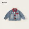 Ropa para Niños Bangxuan Primavera y Otoño Ropa Sencilla Cuello Solapa Tops para Niños Chaquetas para Niñas Chaquetas de Mezclilla de Manga Larga para Niñas