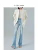Jeans Azul Claro Micro-Flare para Mujer, Tiro Alto, Elástico en Cuatro Direcciones, Levanta Glúteos, Adelgazante, Talla 26, Versátil para Primavera, Estilo Nuevo