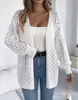Novo Cardigã de Tricô Vazado Solto Europeu e Americano Outono/Inverno para Mulheres, Estilo Casual, Cor Sólida, Manga Longa, Casaco Suéter da Moda