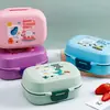 Fiambrera con tapa abatible de dibujos animados, juego de taza de agua cuadrada, fiambrera portátil para niños, 1 l + 350 ml