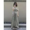 Conjunto de Estilo Minimalista de Alta Intelectualidad: Top de una sola manga corta para mujer, Nuevo conjunto casual relajado de verano con pantalones