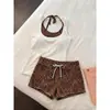 Conjunto de Pijama de Camisola Estilo Puro Deseo con Estampado de Leopardo Falso de Dos Piezas para Mujer, Nueva Llegada de Verano, Amigable con la Piel, Adelgazante, Se Puede Usar al Aire Libre, Conjunto para el Hogar
