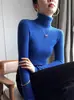 Suéter Básico de Punto Ajustado de Moda en Azul Klein, Tejido de Cuello Alto para Mujer, Top Pulóver Engrosado para Otoño e Invierno