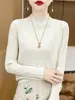 Tejido de Punto de Cuello Alto a Media Altura con Textura de Corteza de Árbol, Nuevo Tejido de Punto de Manga Larga Otoño e Invierno para Mujer, Elegante Camiseta Básica