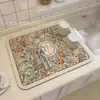 Tapete Drenante para Cozinha Temu Transfronteiriço Levemente Luxuoso Floral de Terra de Diatomáceas, Tapete Protetor Absorvente de Água Anti-Escaldante Isolante Térmico para Bancada Doméstica
