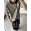 Camisa Polo Retro Americana de Espiga Manga Corta para Hombre Verano Bloque de Color Cuello de Solapa Camiseta Holgada de Media Manga