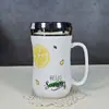Taza de Cerámica con Tapa Cuchara Taza de Agua de Dibujos Animados Taza para el Hogar Taza de Pareja Hombre y Mujer Taza para Té de Oficina Regalo para Niña