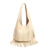 Vintage Fashion Tassel Tote Bag Feminino 2024 Novo Casual Cor Sólida Bolsa de Ombro Grande Capacidade Portátil Bolsa